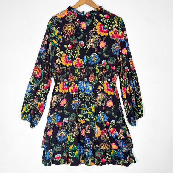 Adrianna Papell Floral Smocked Waist Tiered Ruffle Mini Dress Sz 14 Colorful - Picture 3 of 7